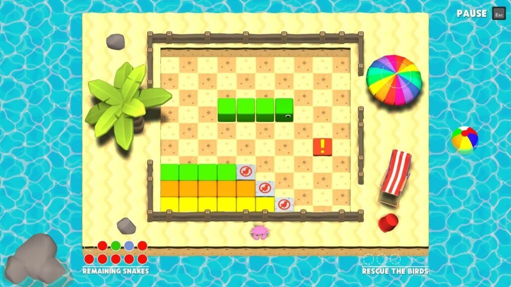 Snaketris beach level, with blocks on the sand